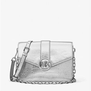 Michael Kors Medium Carmen Silver Embossed Convertible Bag NWT